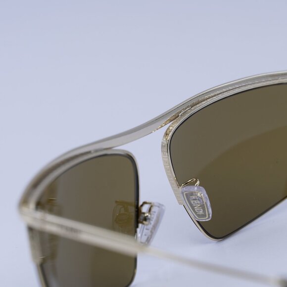 Fendi FE40141U 32E Sunglasses Gold Rectangle Frame, Brown Lenses - Picture 4 of 11
